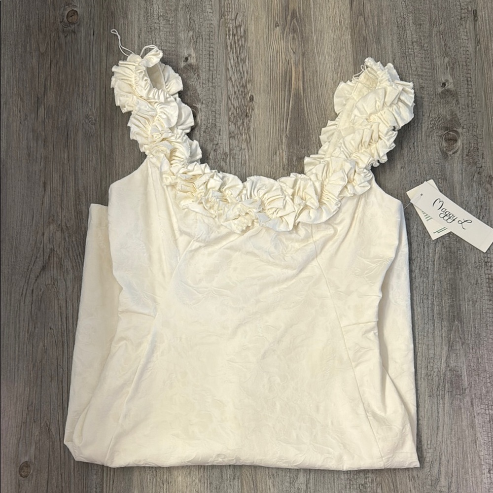 Cream Ruffled Top Dress with Floral Embellishments